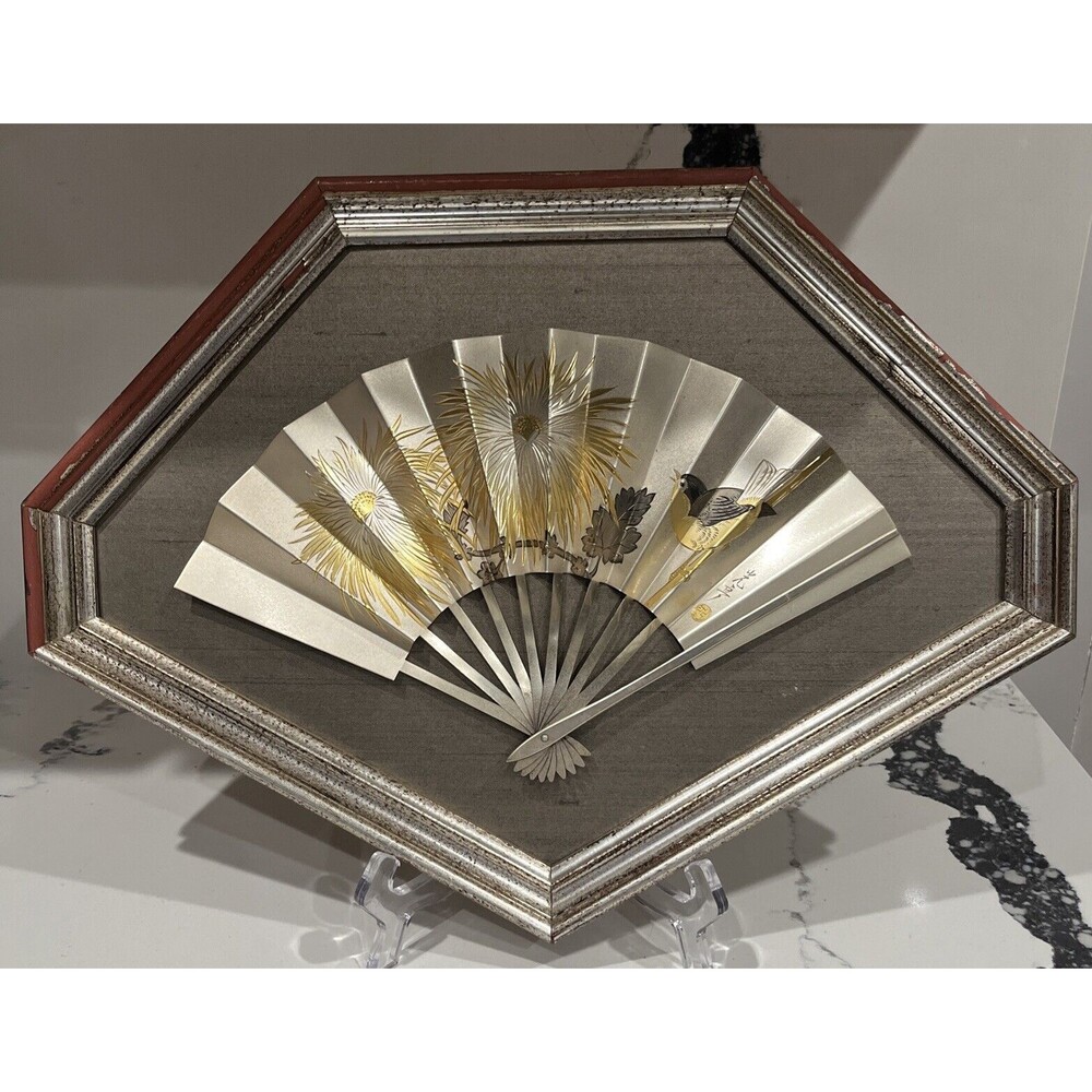 Vintage Oriental Fan Wall Chokin Lin-art Hand Engraved. BEAUTIFUL